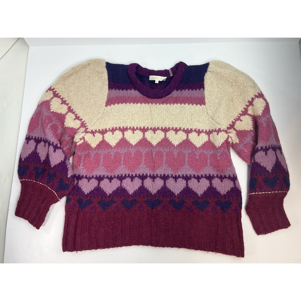 LoveShackFancy Shirelle Heart Pattern Balloon Sleeve Sweater Size Small RARE HTF